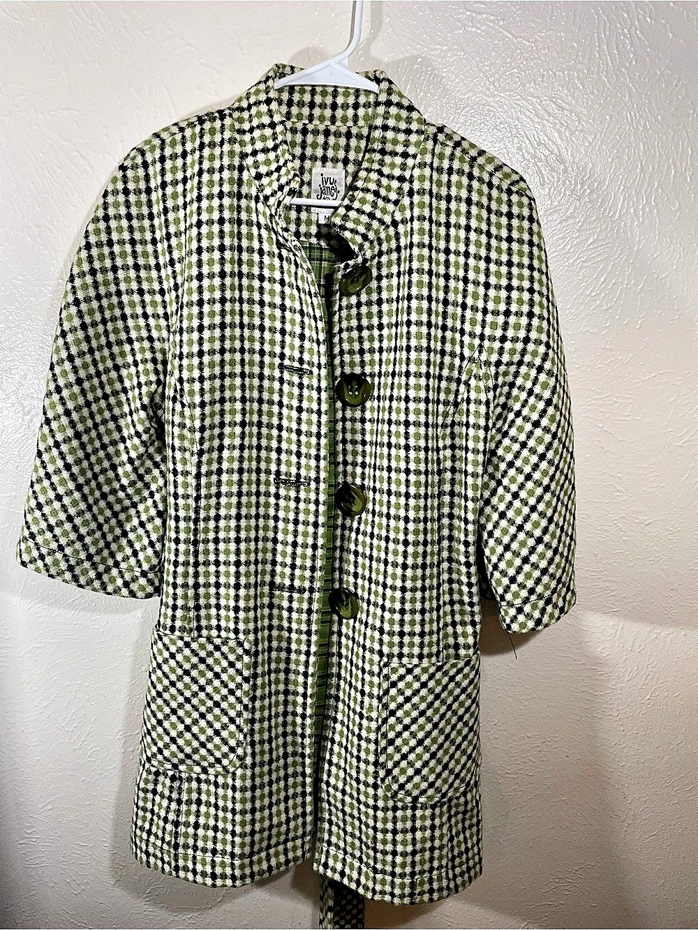 Ivy Jane Checkered 3/4 Sleeve Jacket Size Medium